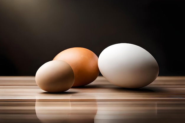 Eggs on a wooden table with a dark background