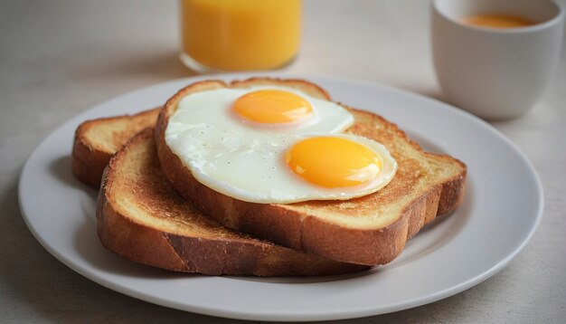 Photo eggy bread on the plate photographed with natural light
