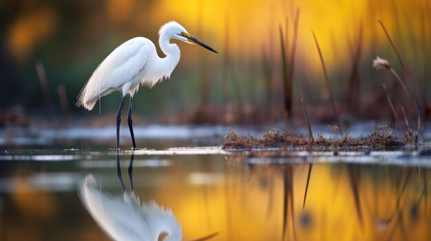 Photo egret in the rice field at sunset