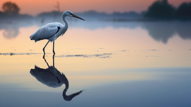 Photo egret with a shadow