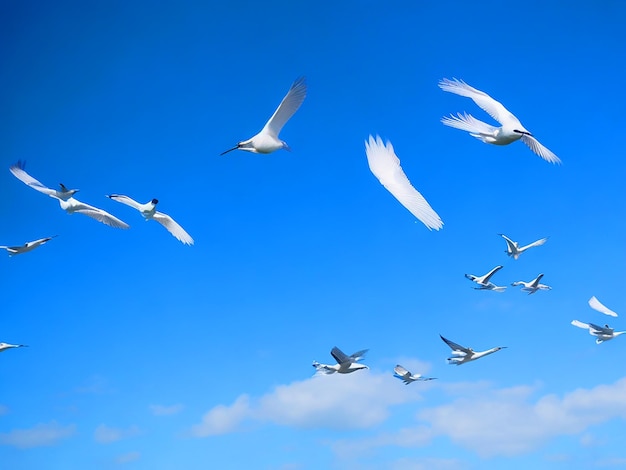 Egretta gazette birds flying in rows in the sky