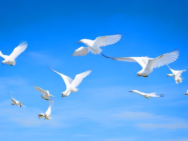 Egretta gazette birds flying in rows in the sky
