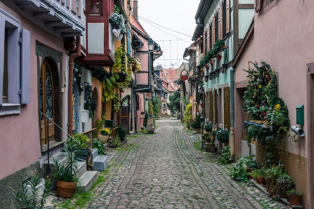 Eguisheim, France - December 7, 2019: Historical village Eguisheim in France. UNESCO Heritage.