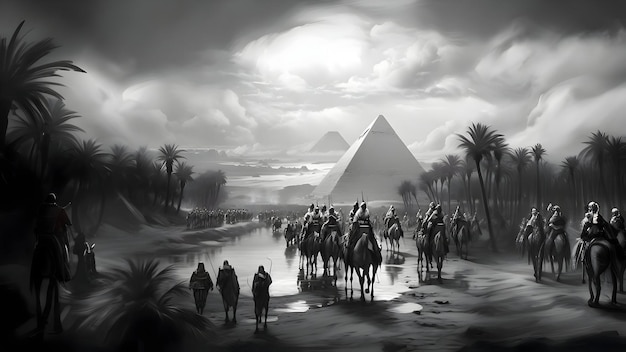 Egypt black and white painting