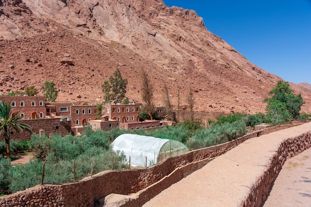 Egypt, Catherine's monastery on a bright sunny day, mountain view