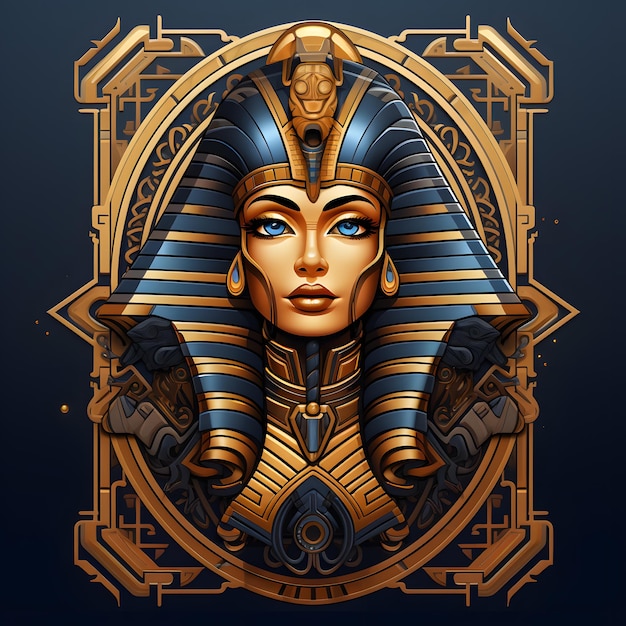 egypt Cleopatra in an ornate frame with leaves in the style of hyperrealistic animal illustrations