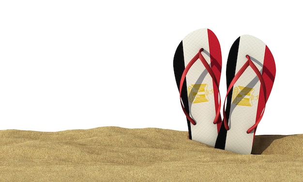 Egypt flag flip flop sandals on a white background 3D Rendering