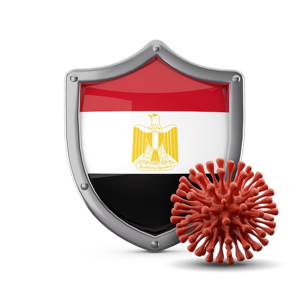 Egypt flag shield protection against a virus bacteria d render