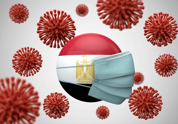 Египетский флаг с защитной маской для лица, коронавирус, концепция d рендеринга