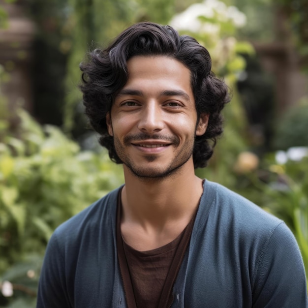 Egyptian arab man portrait with black hair sharp face with building street background