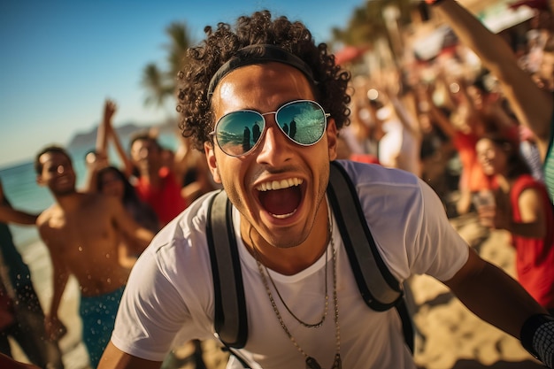 Egyptian beach soccer fans celebrating a victory