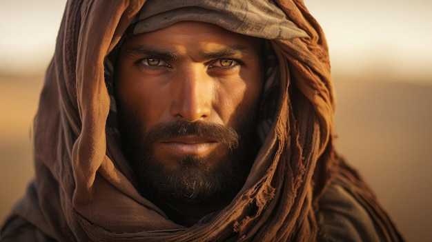 Egyptian Bedouin Contemplating Vast Sahara Landscape