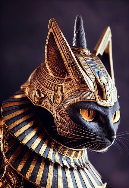 Фото Египетский кот в золоте с золотыми украшениями. мифология и поклонение кошкам, созданные с помощью технологии генеративного ии