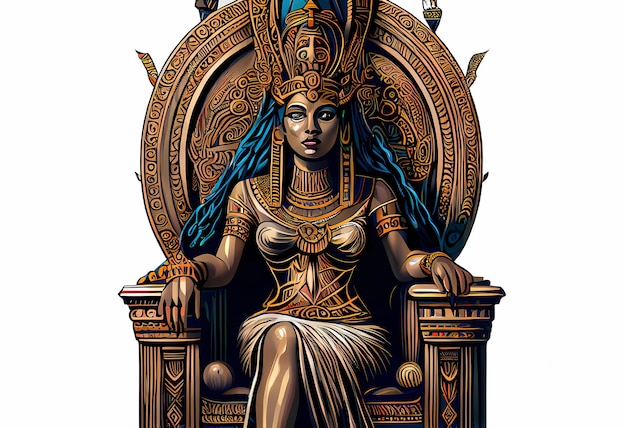 Egyptian Cleopatra sits on a throne