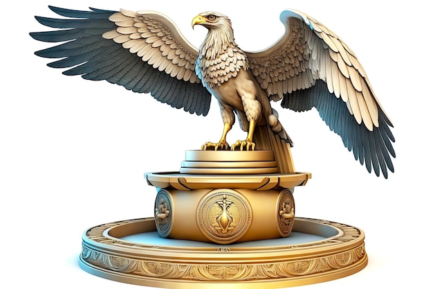 Egyptian eagle on round pedestal isolated on white background royal birds generative ai