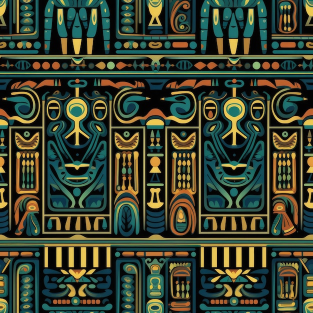 Egyptian embriodery style seamless pattern