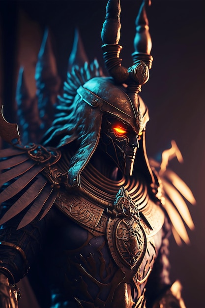 Egyptian god with red eyes and armor digital art