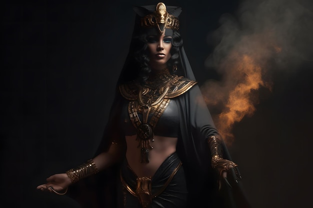 Egyptian goddess on black background Neural network AI generated