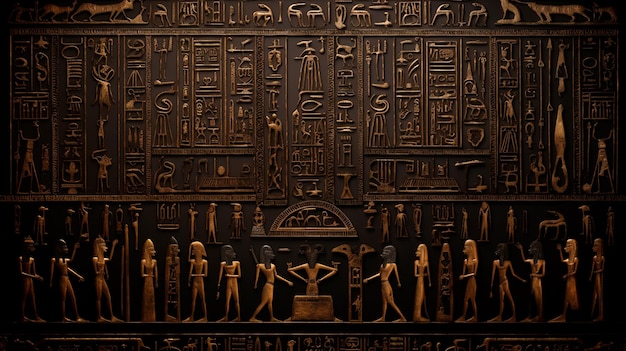 egyptian hieroglyphs on a dark background