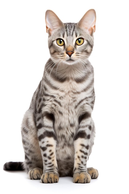 Egyptian Mau cat in front of white background isolated on white