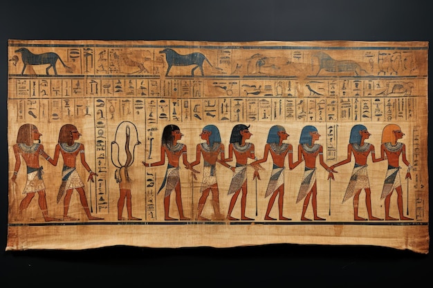 Egyptian papyrus with illustrations of people from ancient Egypt Generative AI