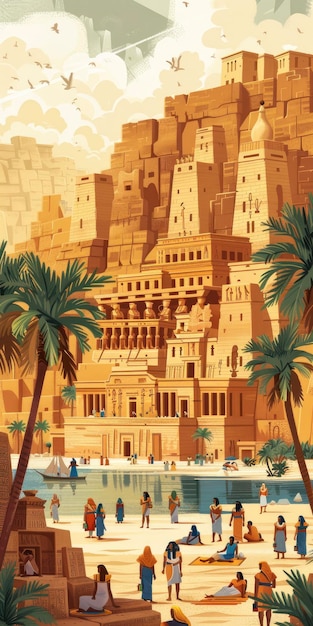 Egyptian people in ancient ages as abstract buildings