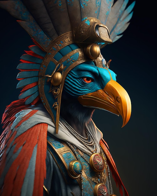 王室の衣装とアクセサリーを身に着けたエジプトのファラオ、ホルスの神戦士