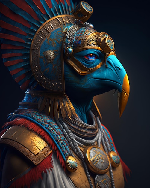 Egyptian pharaoh Horus god warrior in royal costumes and accessories