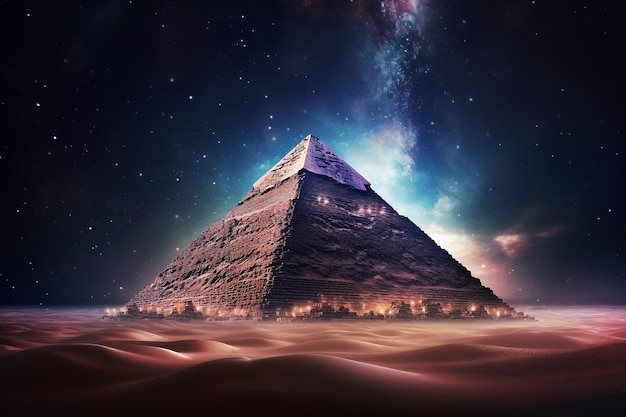 egyptian pyramid under the beautiful starry sky