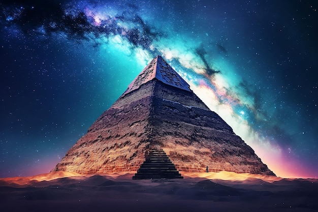 Photo egyptian pyramid under the starry sky