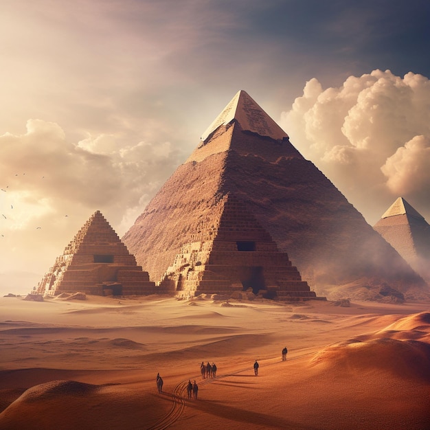 Photo egyptian pyramids under a clear sky in a region of sand