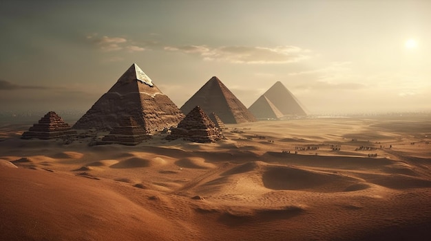 Photo egyptian pyramids in the desert generative ai