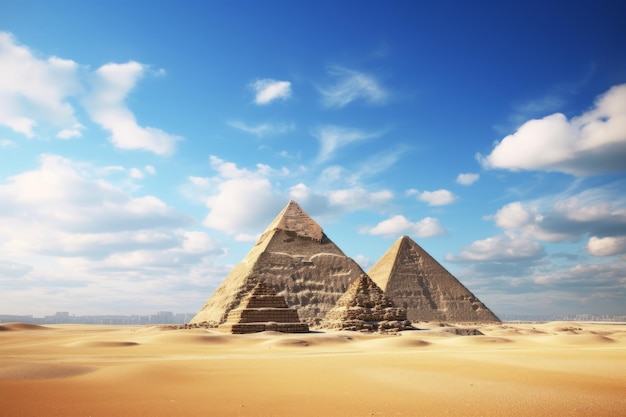 ギザ砂漠のエジプトのピラミッド