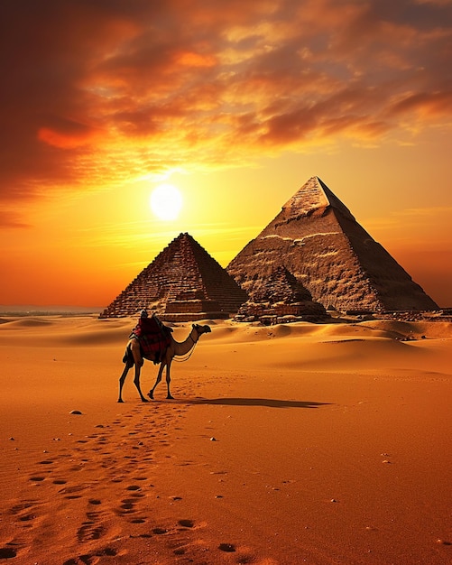 Photo egyptian pyramids of giza from giza plateau desert sands