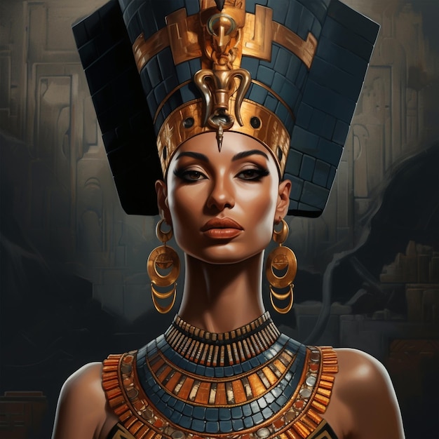 Egyptian queen dressed in rich outfit and jewellery Ai Artificial Intelligence technology concept