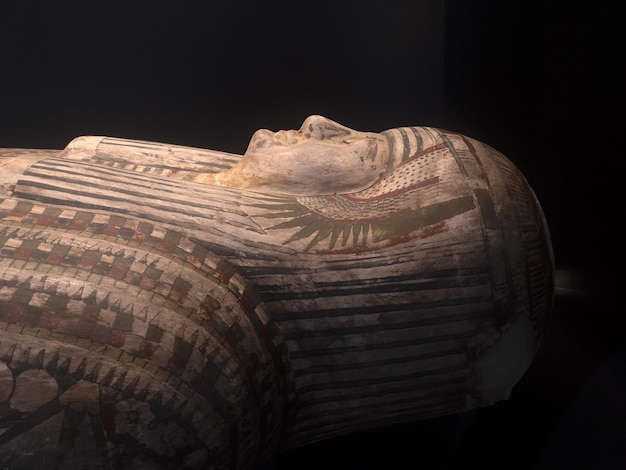 Foto sarcofago egiziano isolato sul nero