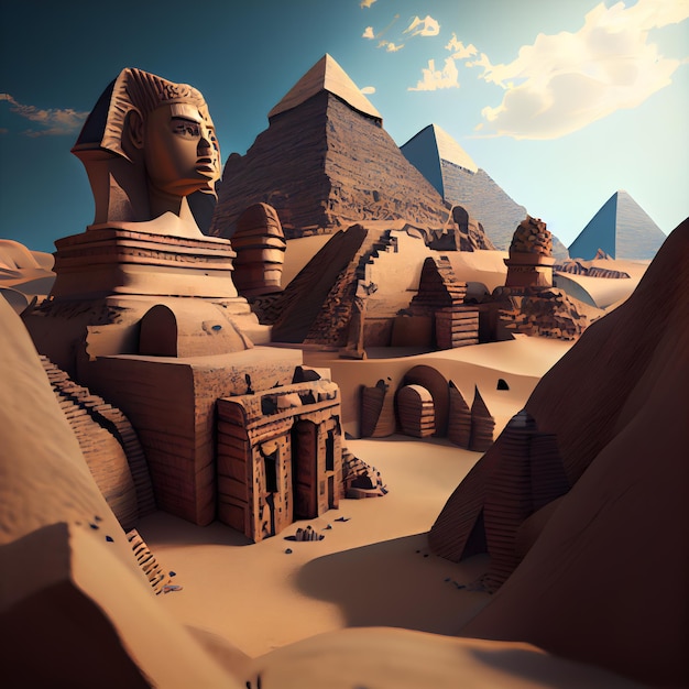 Egyptian Sphinx in the desert 3d render illustration