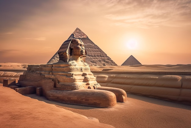 Photo egyptian sphinx in giza cairo egypt at sunrise generative ai