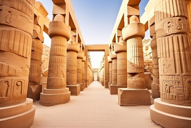 Photo egyptian temple with pillars and a clear sky