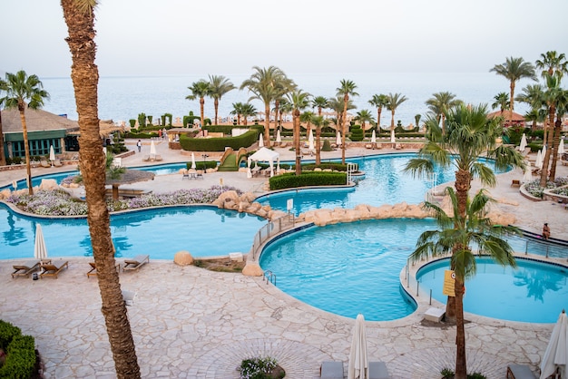 Egyptian tropical hotel with swimming pools