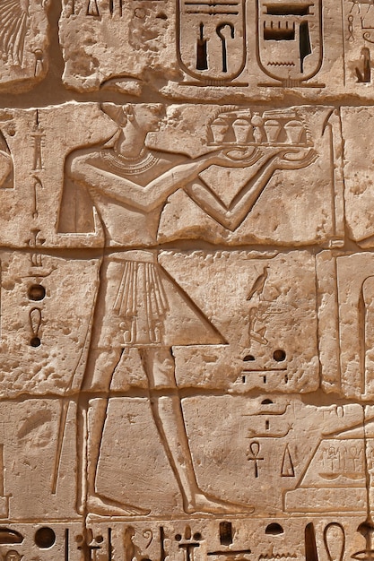 Egyptische hiërogliefen in Medinet Habu-tempel in Luxor, Egypte