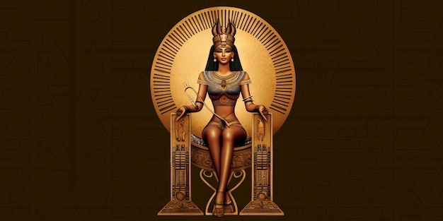 Egyptische koningin Cleopatra zittend op een troon