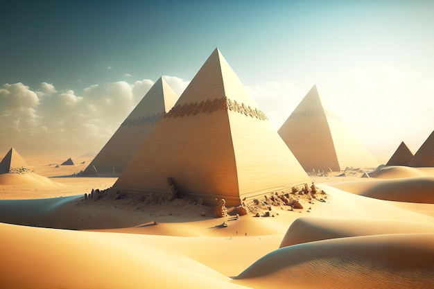 Egyptische piramiden met duidelijke randen gebouwd tussen verloren woestijnen