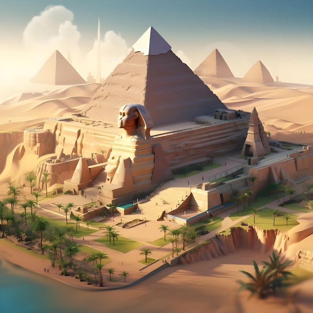 Egyptische piramides en oude stad 3d isometrische vectorillustratie