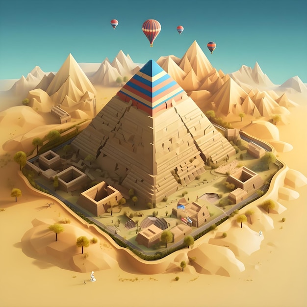 Egyptische piramides en oude stad 3d isometrische vectorillustratie