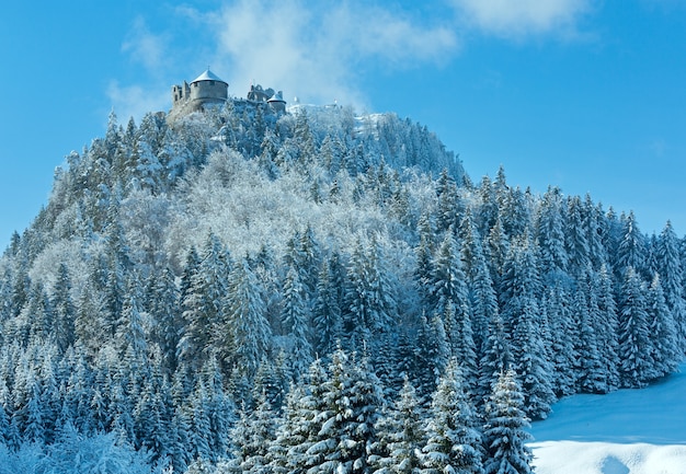 Vista invernale del castello di ehrenberg (austria, reutte, baviera). costruito nel xiii secolo.