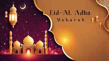 Photo eid al adha 2024 ornate mosque illuminations and crescent moon celebratio