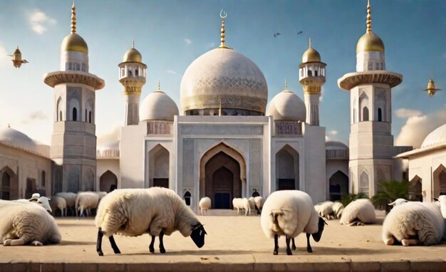 Ид аль Адха фон овцы перед мечетью