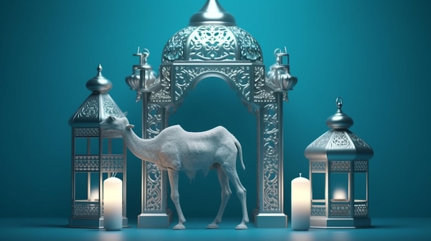 Eid al adha background with camel 3d generative ai