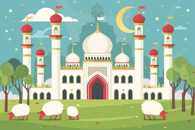 Фото Дизайн баннера eid al adha векторная иллюстрация исламский и арабский фон для мусульманской общины фестиваль мусульманский праздник 3d современный исламский подходящий для рамадана рая хари eid al adha и mawlid